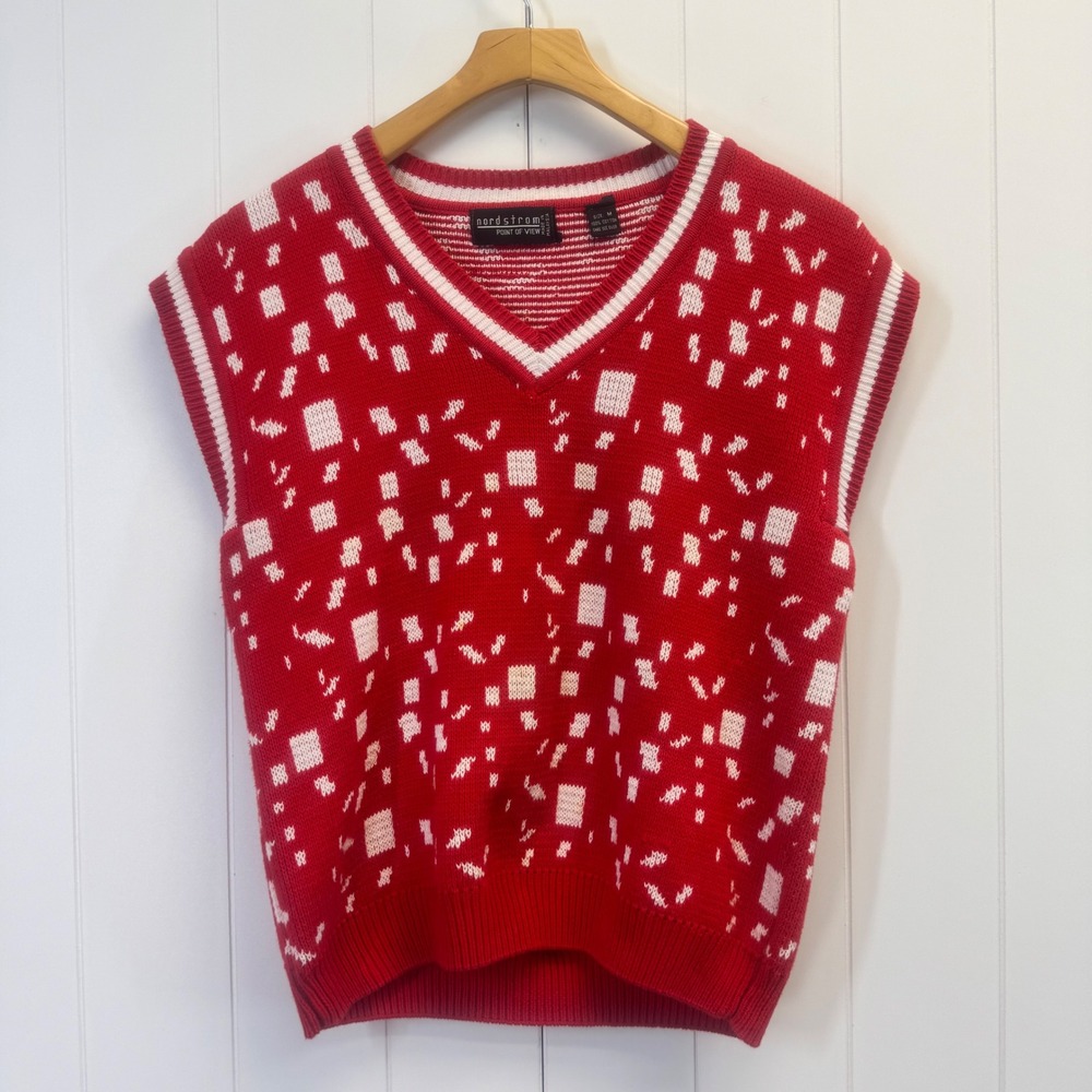 Vintage Nordstrom Point of View Preppy Sweater Vest Women Size M Geometric Cozy